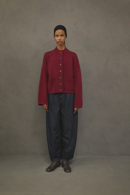 Women’s Cashmere Funnel Neck Cardigan - Burgundy