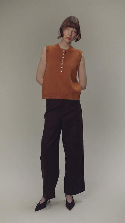 Crew Neck Cashmere Button Vest - Amber Haze
