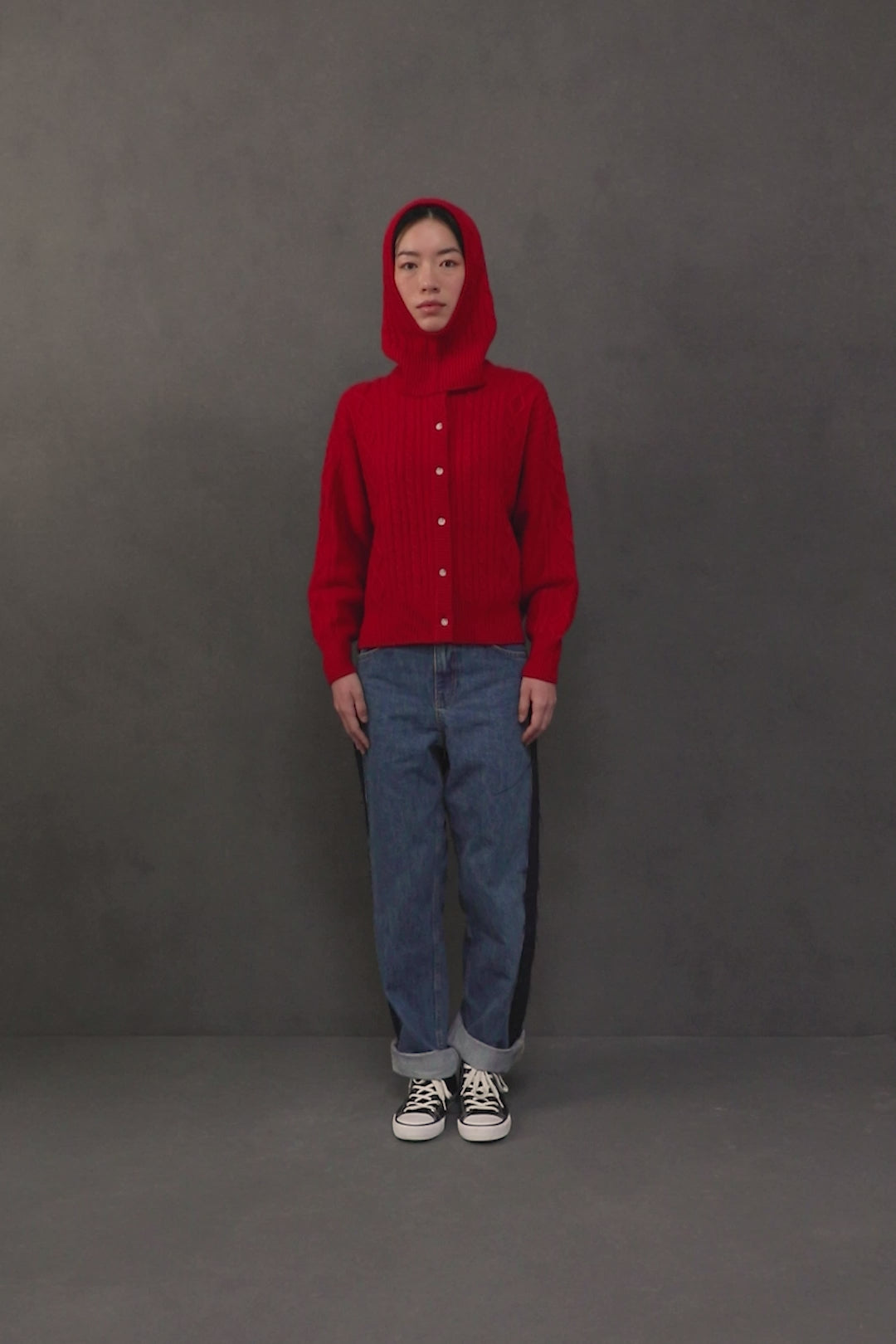 Cable Cashmere Hood - Red