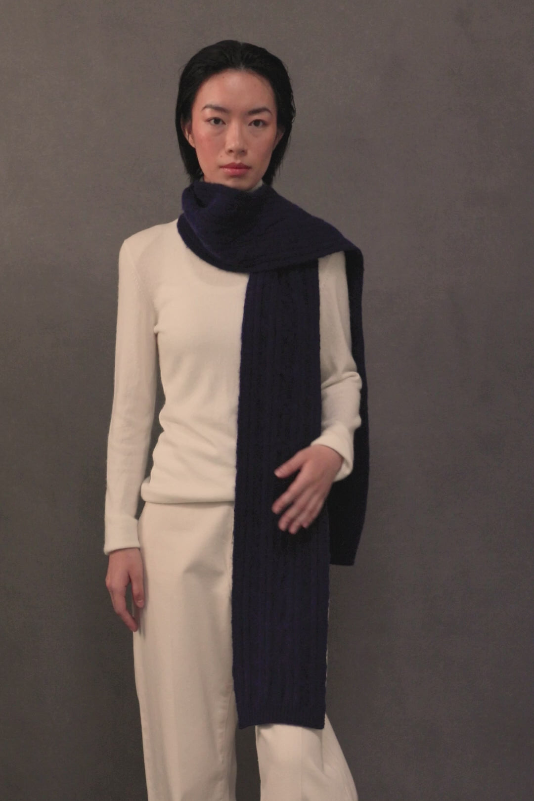 Cable Skinny Cashmere Scarf - Cosmos