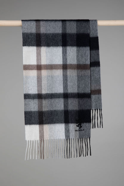 Pringle of Scotland Cashmere Wide Scarf - Grey Neutral Tartan 2