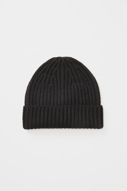 Fisherman Ribbed Cashmere Beanie - Black