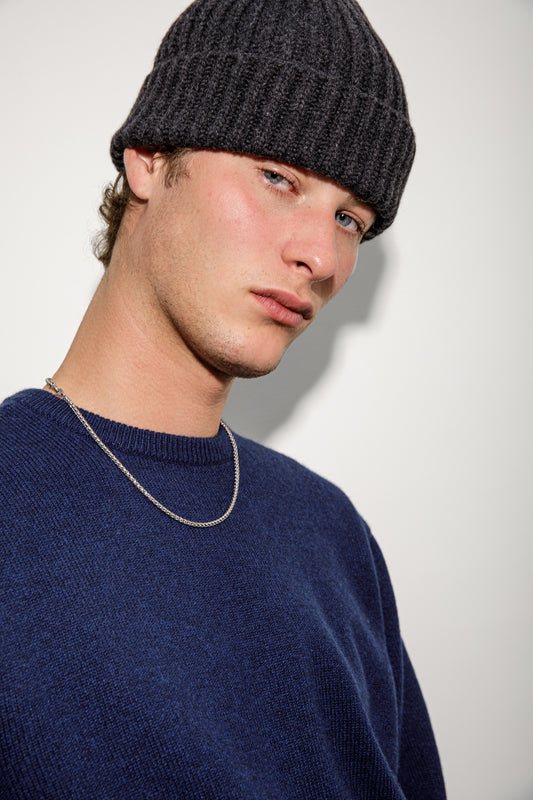 Fisherman Ribbed Cashmere Beanie - Charcoal