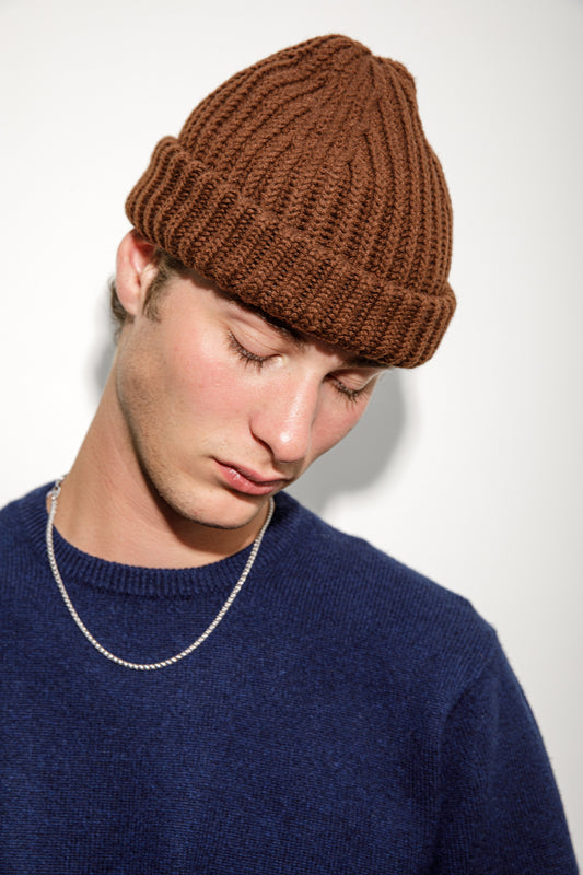 Fisherman Ribbed Cashmere Beanie - Coco
