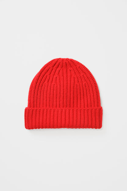 Fisherman Ribbed Cashmere Beanie - Red