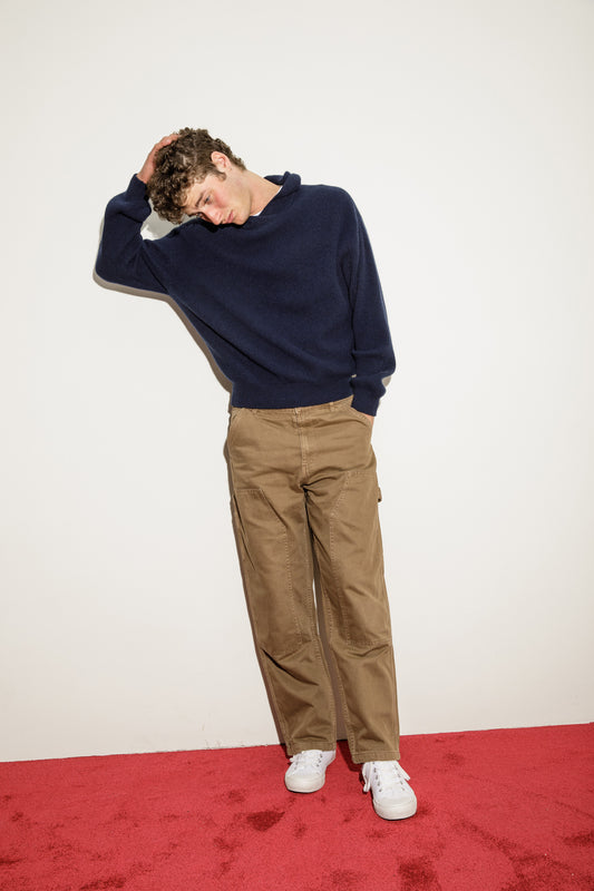 Unisex Ribbed Cashmere Hoodie - Navy