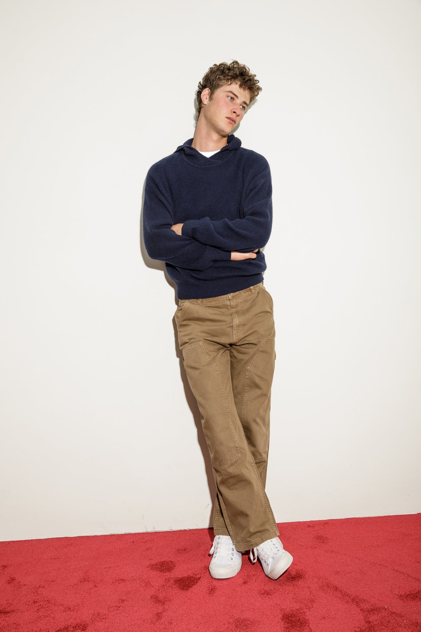Unisex Ribbed Cashmere Hoodie - Navy
