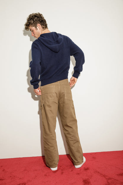 Unisex Ribbed Cashmere Hoodie - Navy