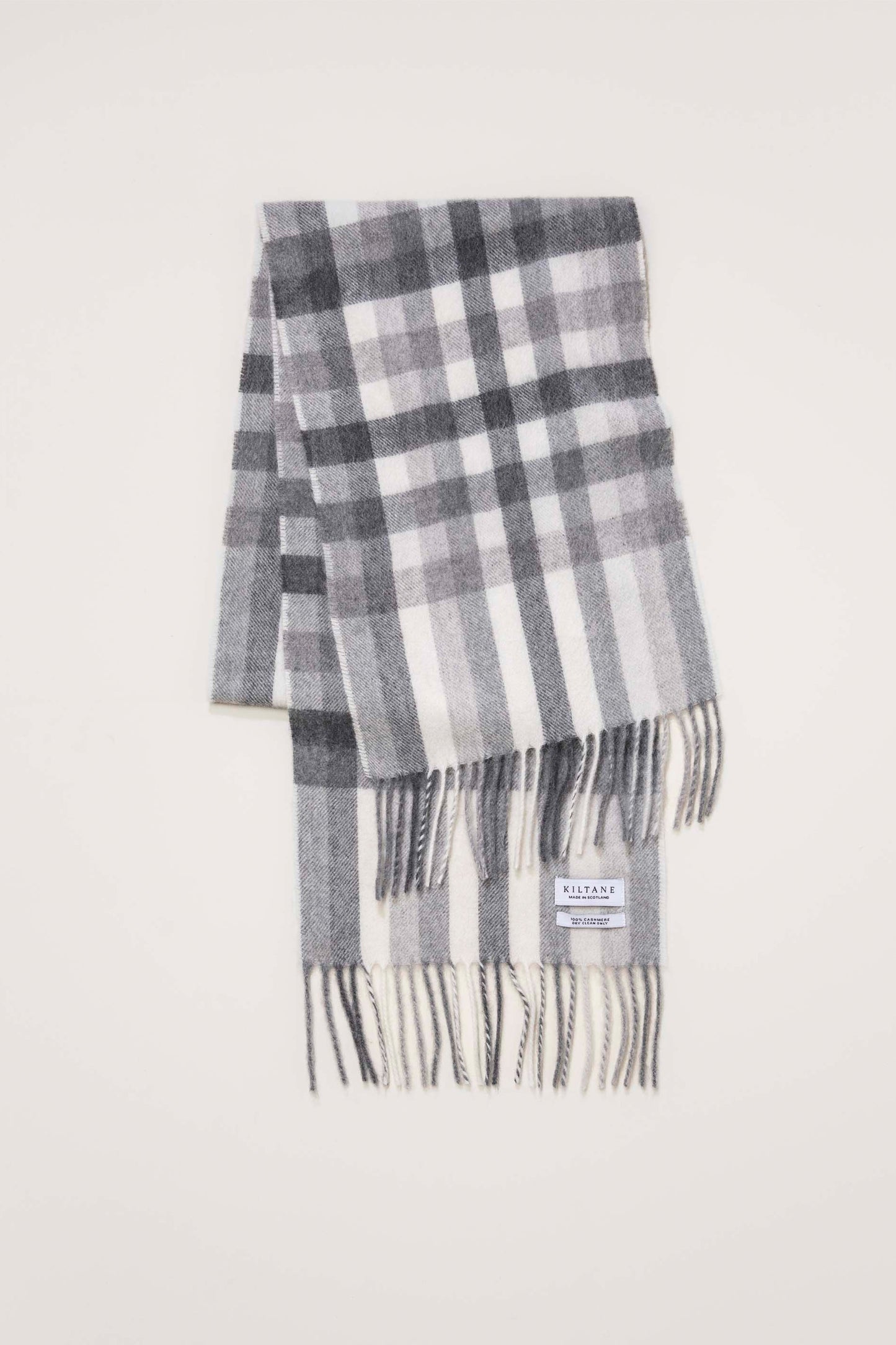 Made in Scotland Stepping Check Cashmere Scarf - Monochrome