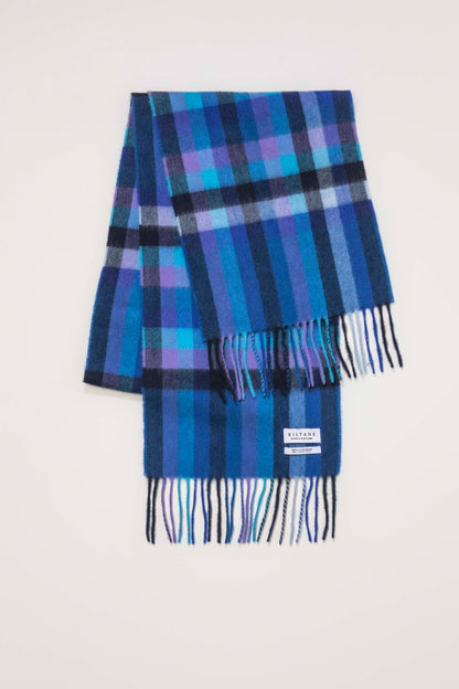 Made In Scotland Stepping Check Cashmere Scarf - Blue