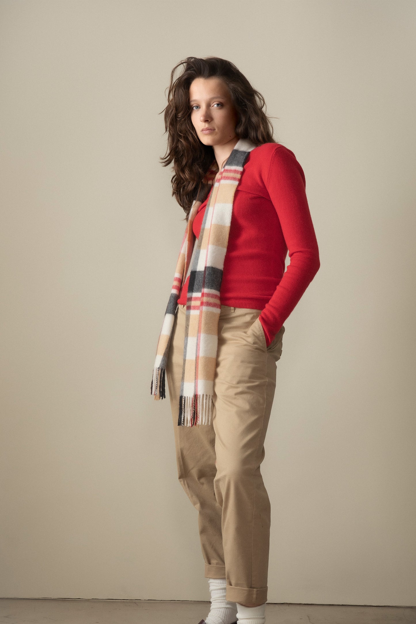 Made In Scotland Square Check Cashmere Scarf - Camel