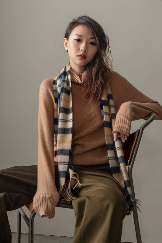 Made In Scotland Contemporary Cashmere Scarf - Navy Camel