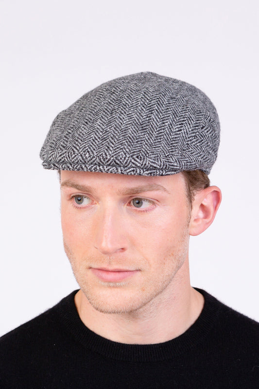 Harris Tweed Stornoway Cap - Light Grey Herringbone