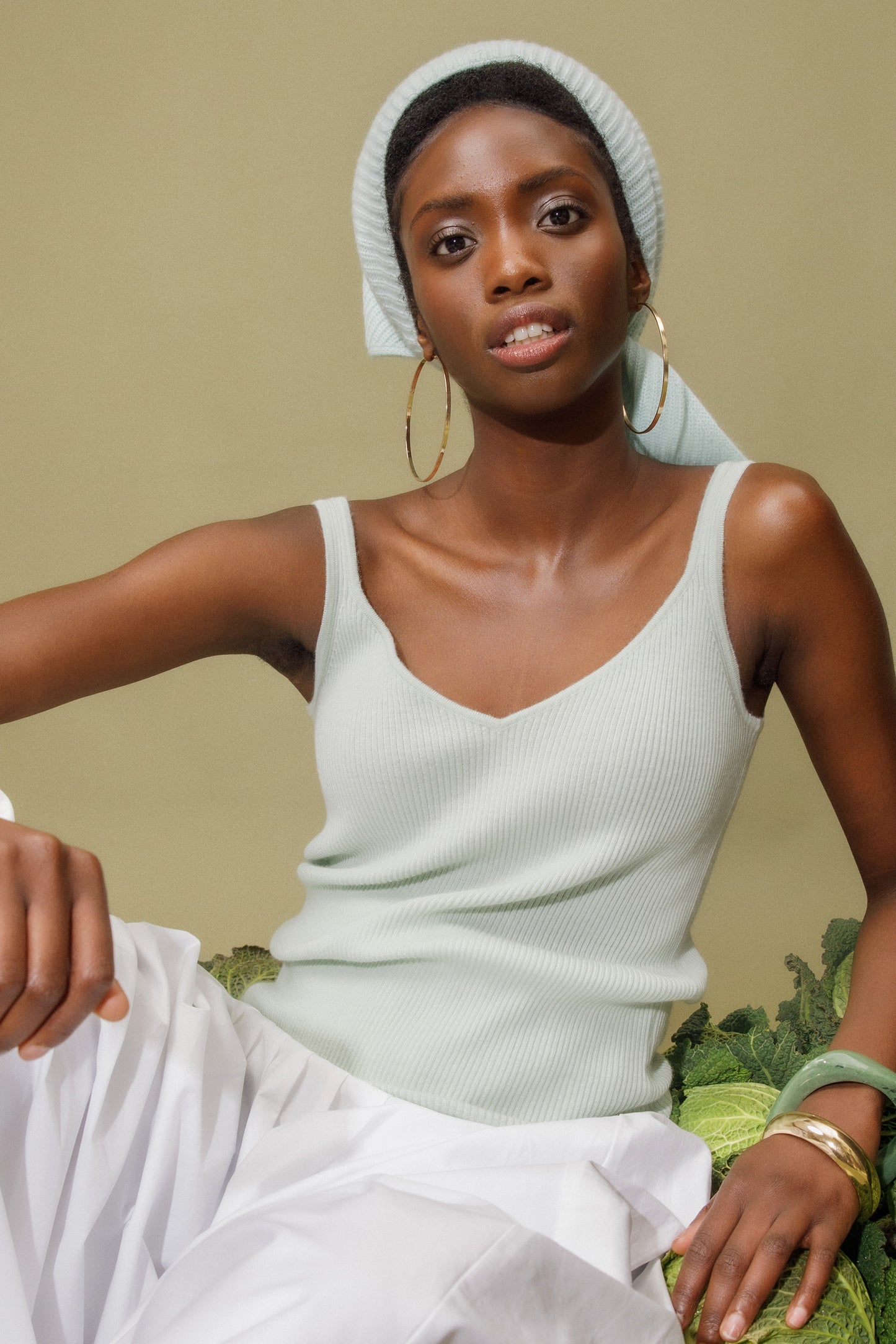 Strappy Ribbed Cashmere Vest - Pale Green