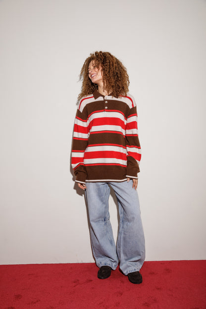 Unisex Stripe Cashmere Polo Shirt - Coco