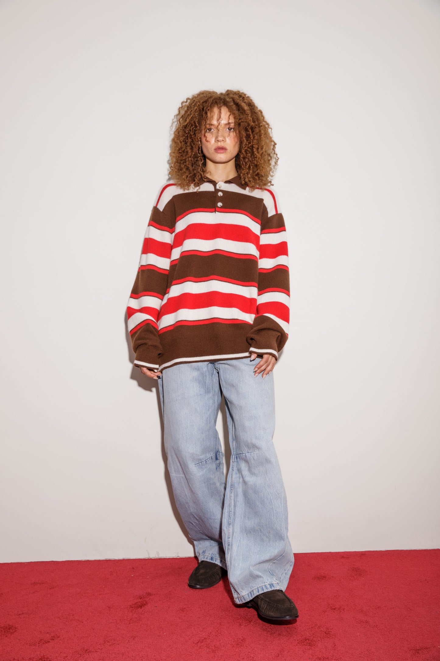 Unisex Stripe Cashmere Polo Shirt - Coco