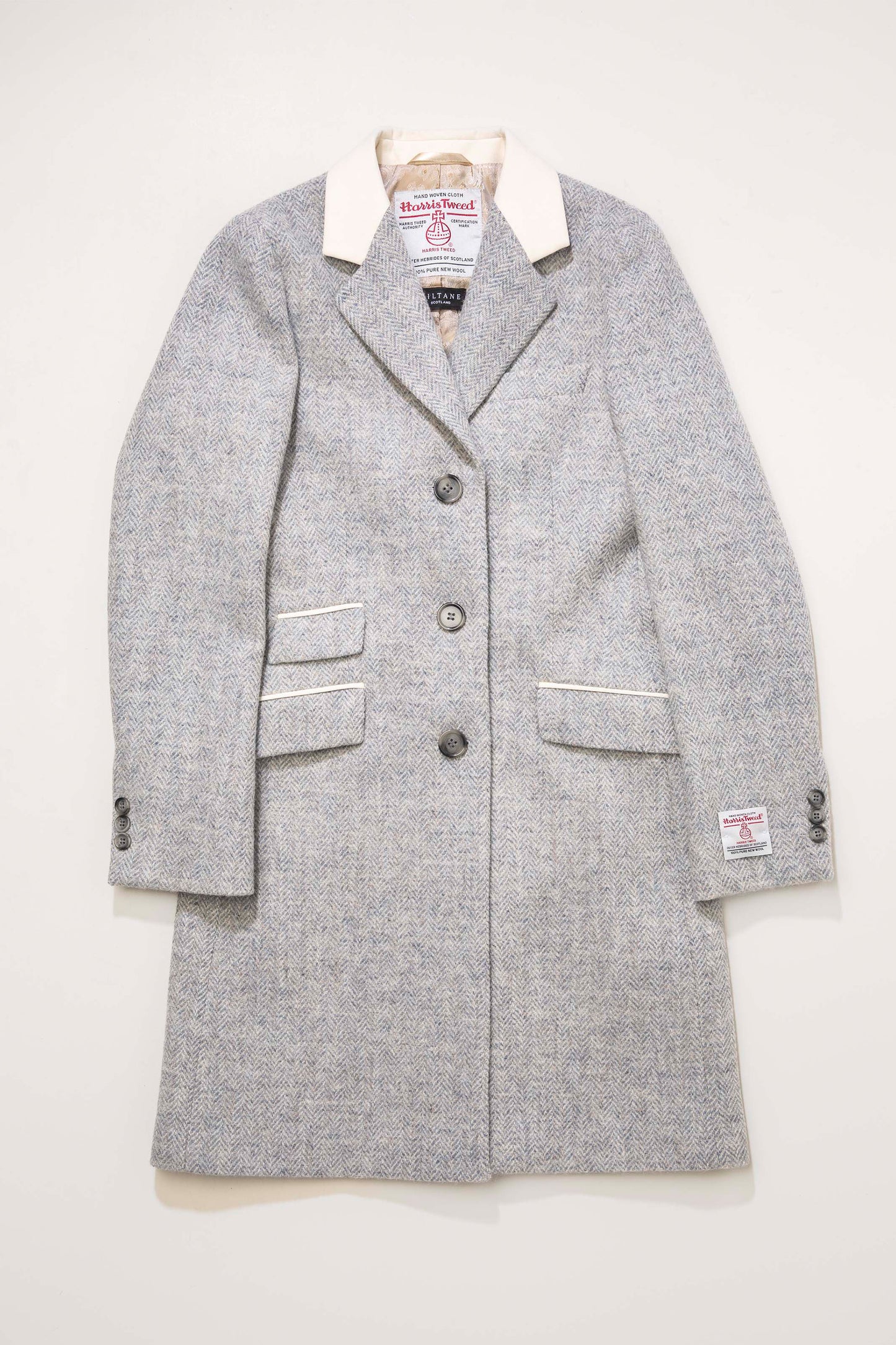 Women's Harris Tweed Tori Coat - Pale Blue Beige Mix