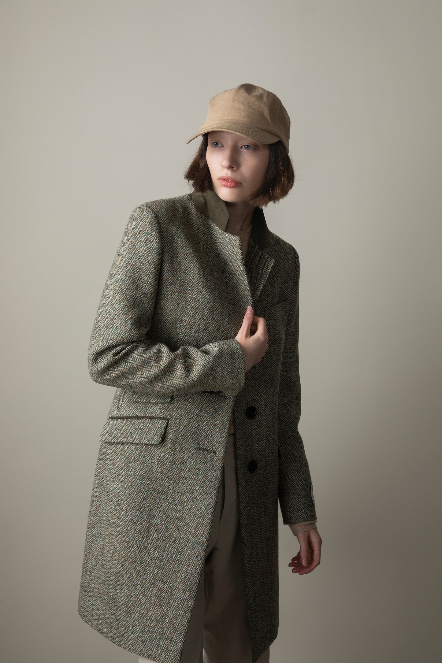 Women's Harris Tweed Tori Coat - Green Lovat Herringbone