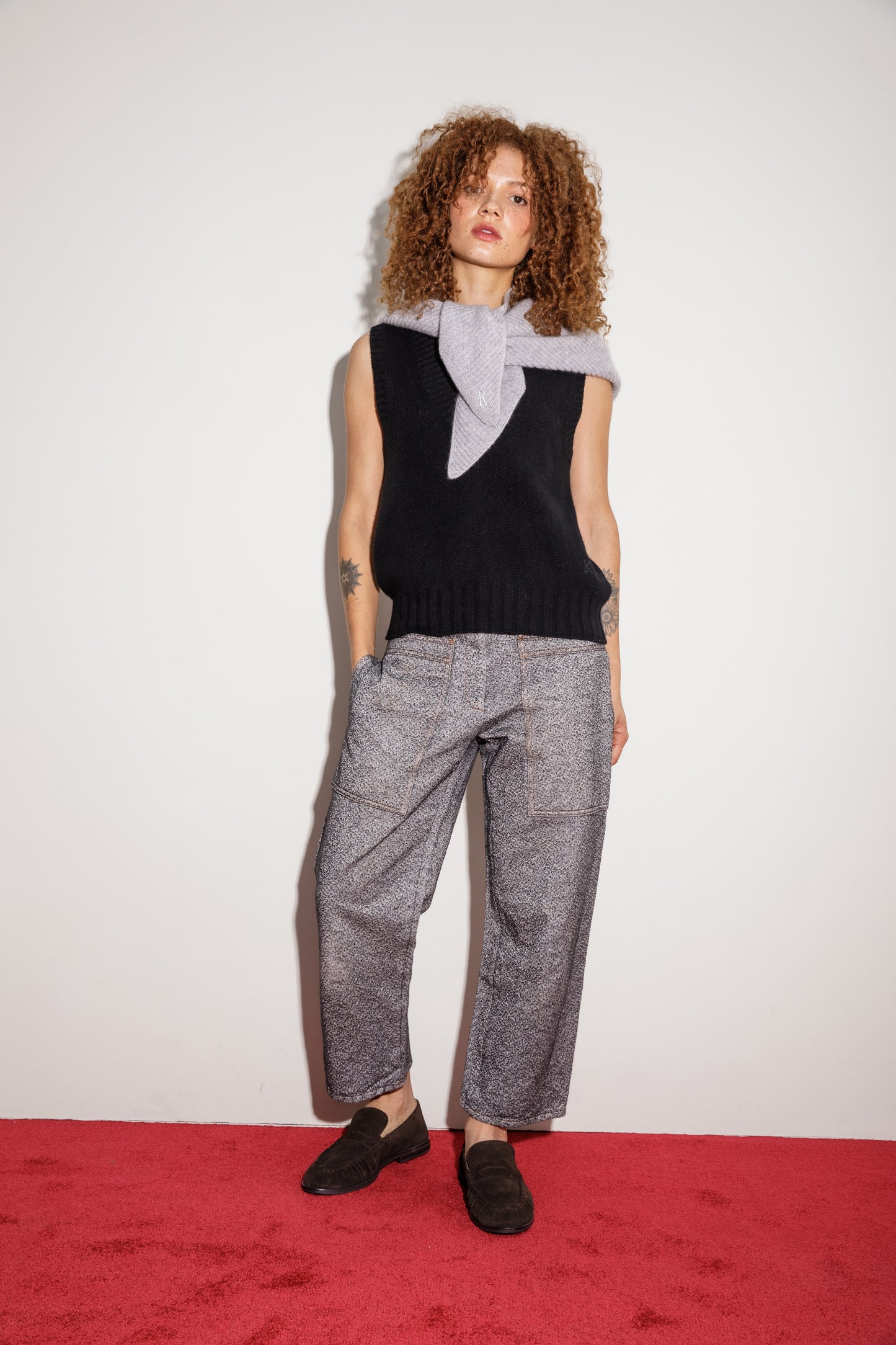Triangle Knitted Cashmere Scarf - Oyster Grey