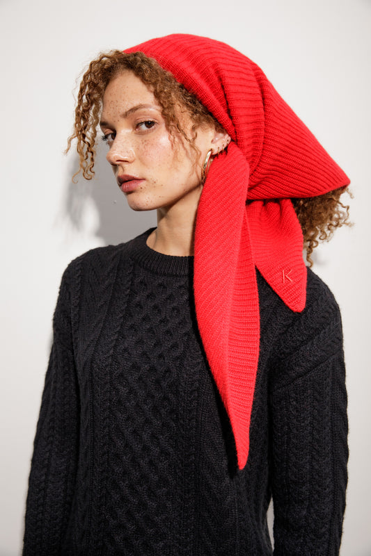 Triangle Knitted Cashmere Scarf - Red