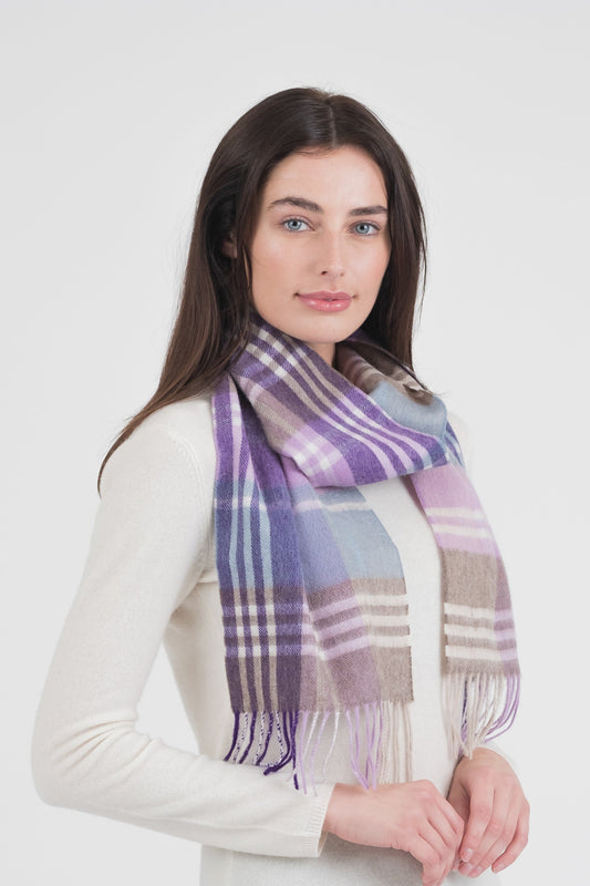 Square Check Lambswool Scarf - Purple Jk