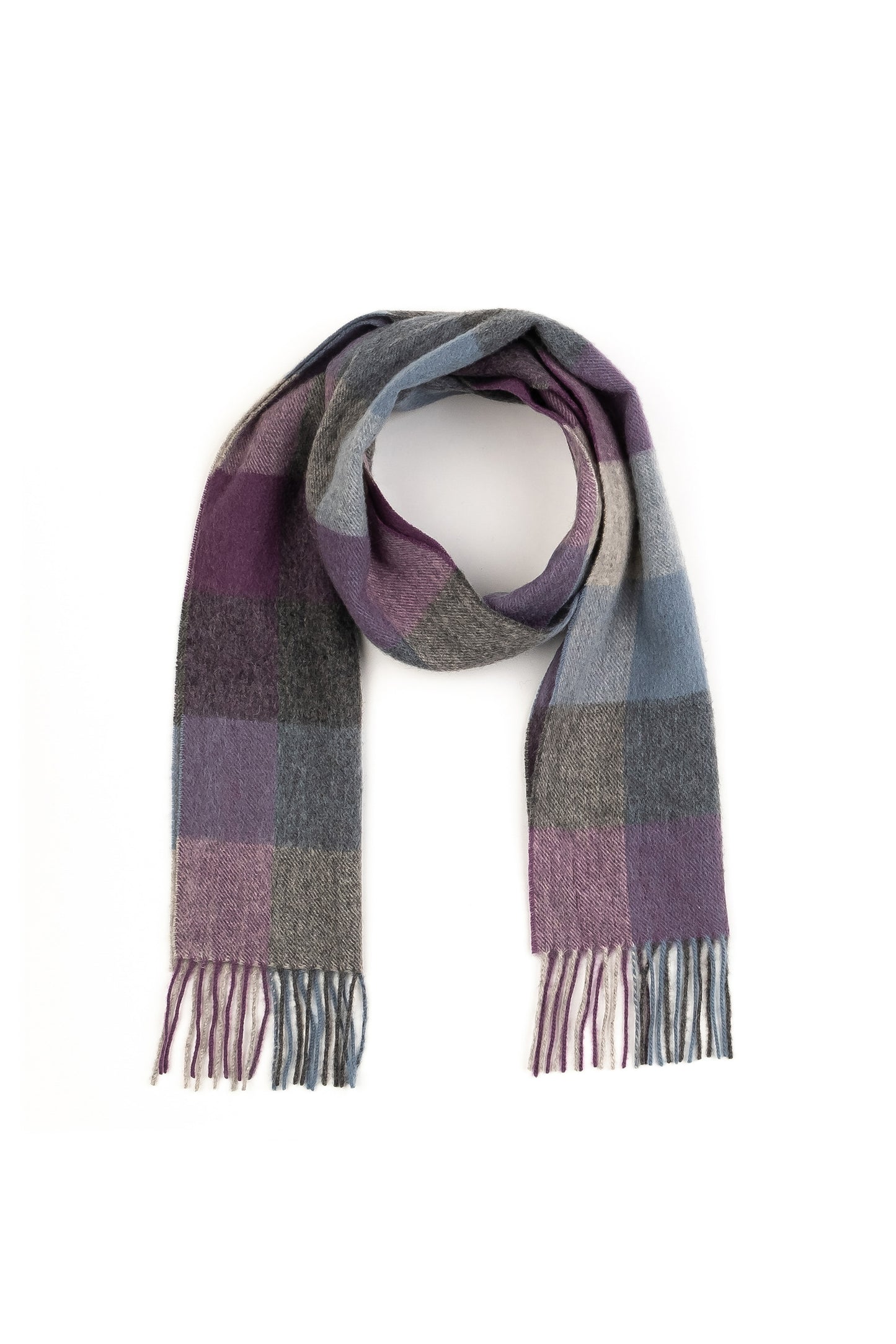 Checkers Lambswool Scarf - Grey Blue