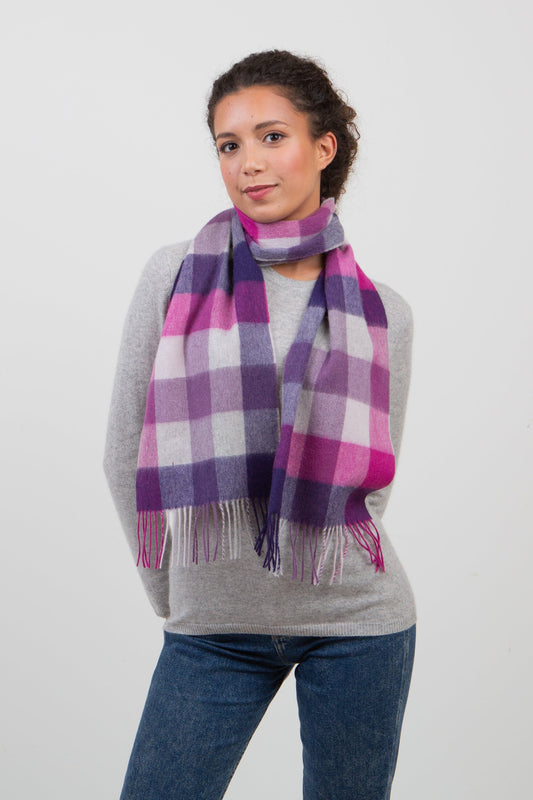 5 Square Check Lambswool Scarf - Purple