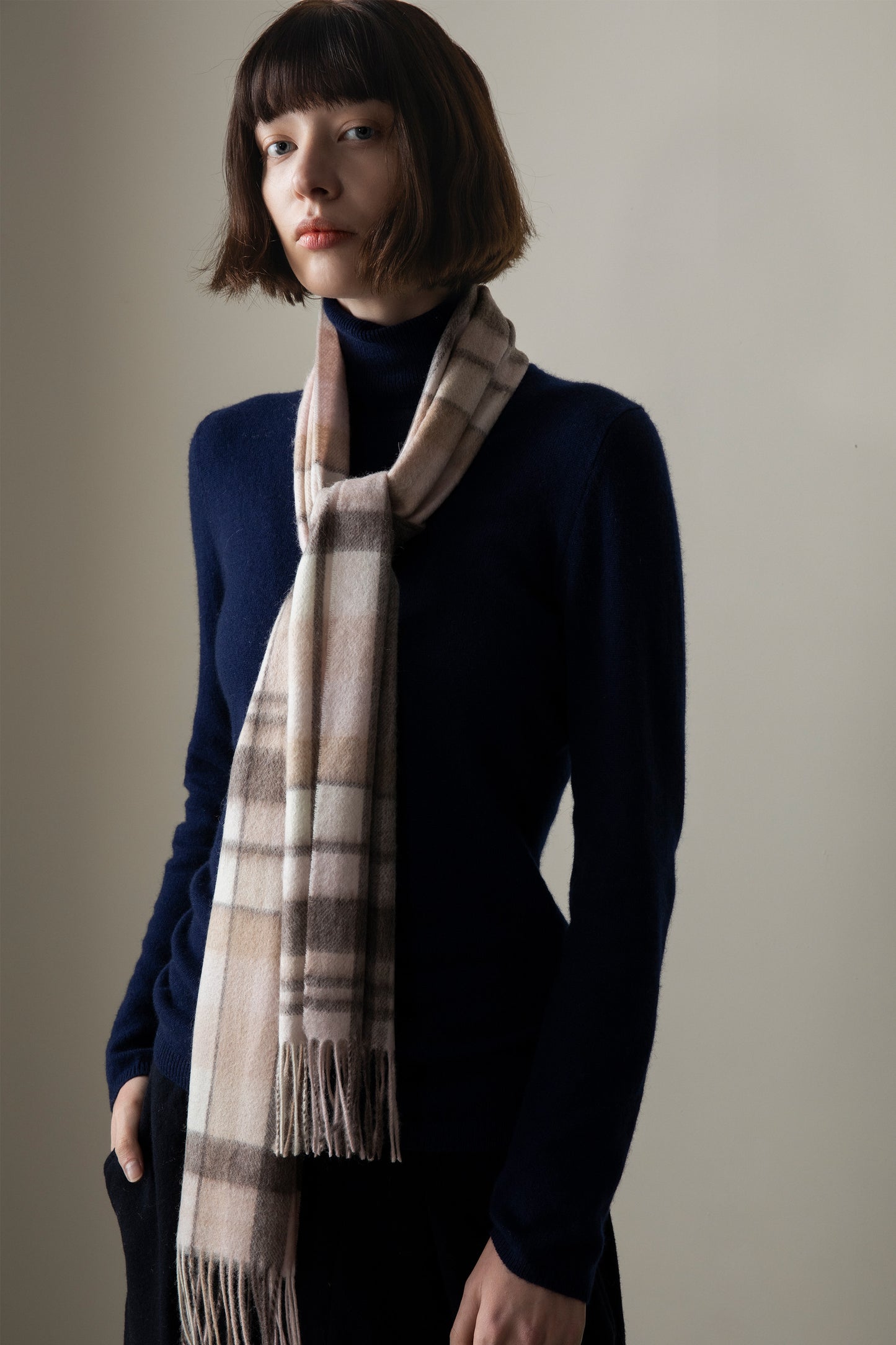 Lambswool Scarf - Natural Multi Square Check