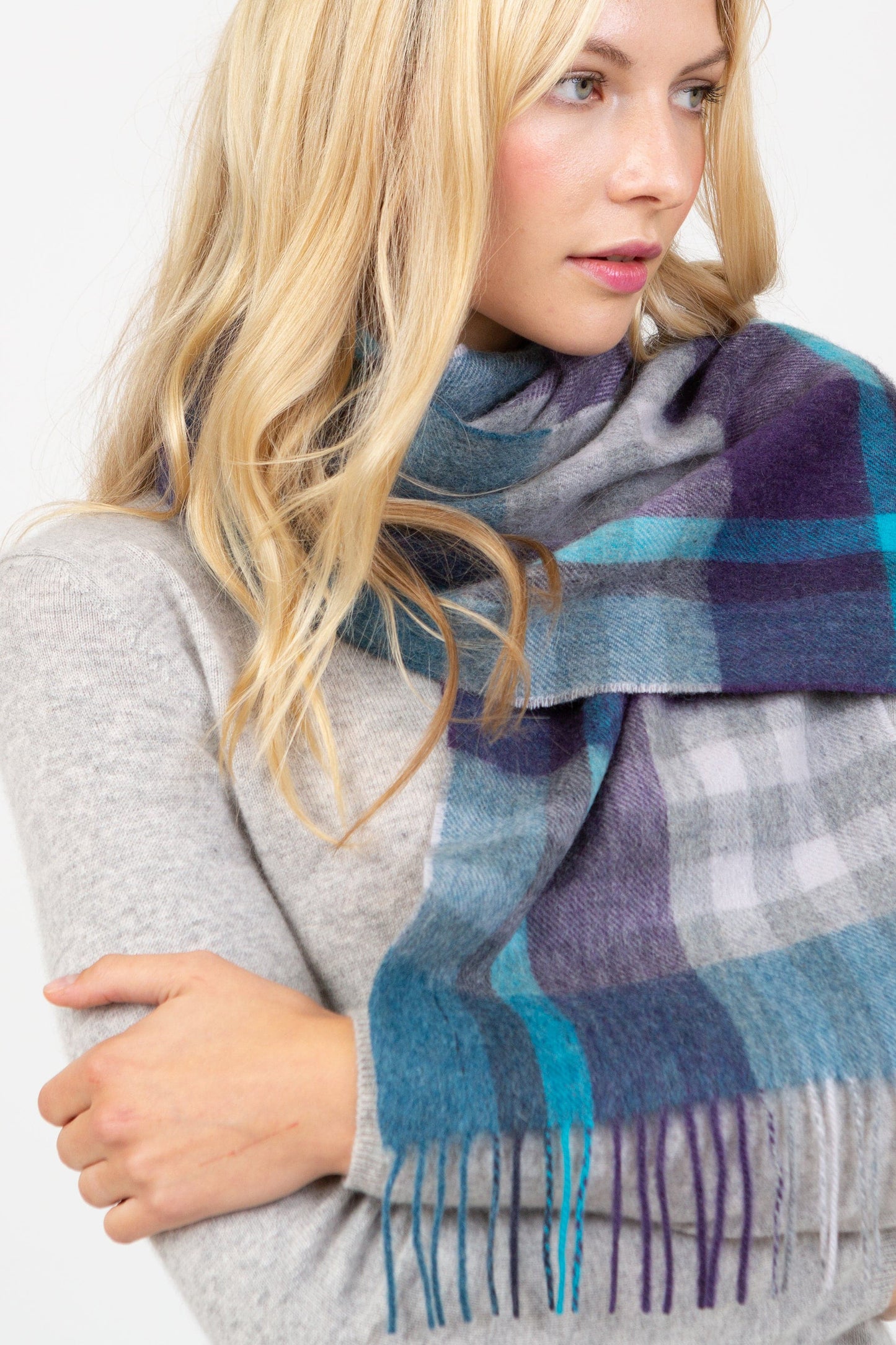 Tartan 2 Lambswool Scarf - Blue
