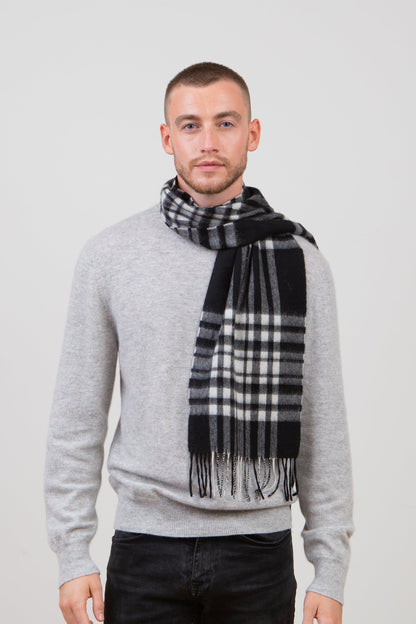 Heritage Tartan Lambswool Scarf - Exploded Black & White Menzies