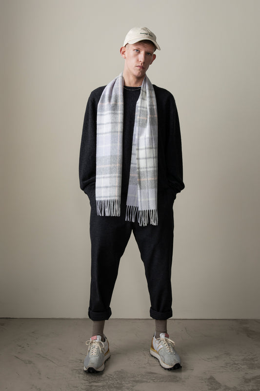 Contemporary Check Lambswool Scarf - Moonshadow