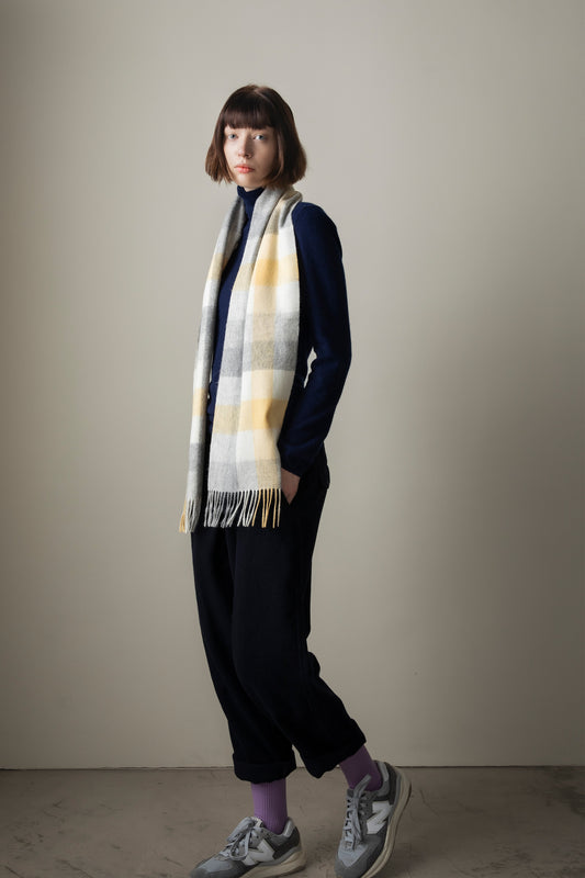 5 Square Check Lambswool Scarf - Butter
