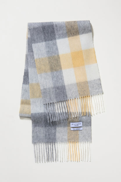 5 Square Check Lambswool Scarf - Butter