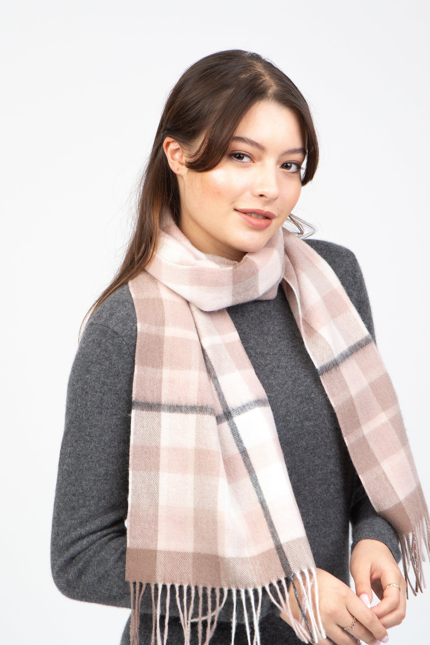 Contemporary Check Lambswool Scarf - Chocolate Blush