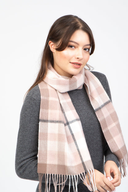 Contemporary Check Lambswool Scarf - Chocolate Blush