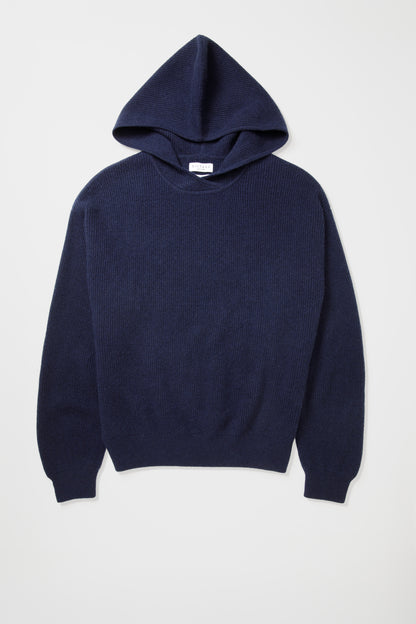 Unisex Ribbed Cashmere Hoodie - Navy
