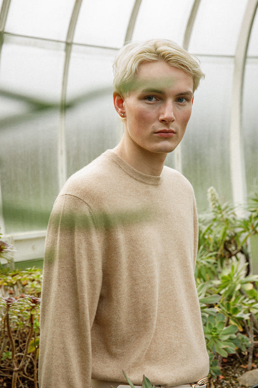 Men's Cashmere Crew Neck Jumper - Vicuna