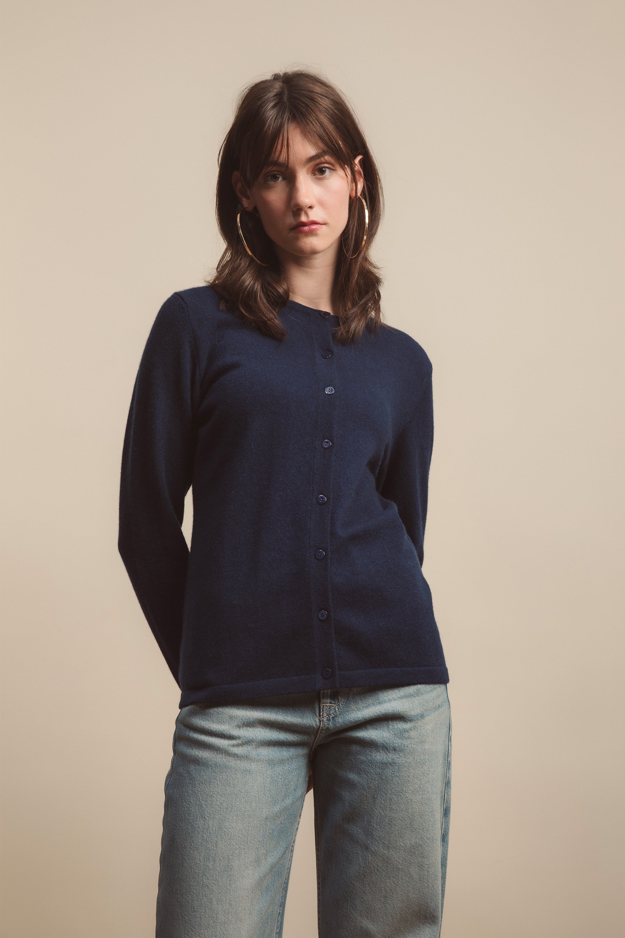 High Button Women's Cashmere High Button Cardigan - Cosmos – Kiltane