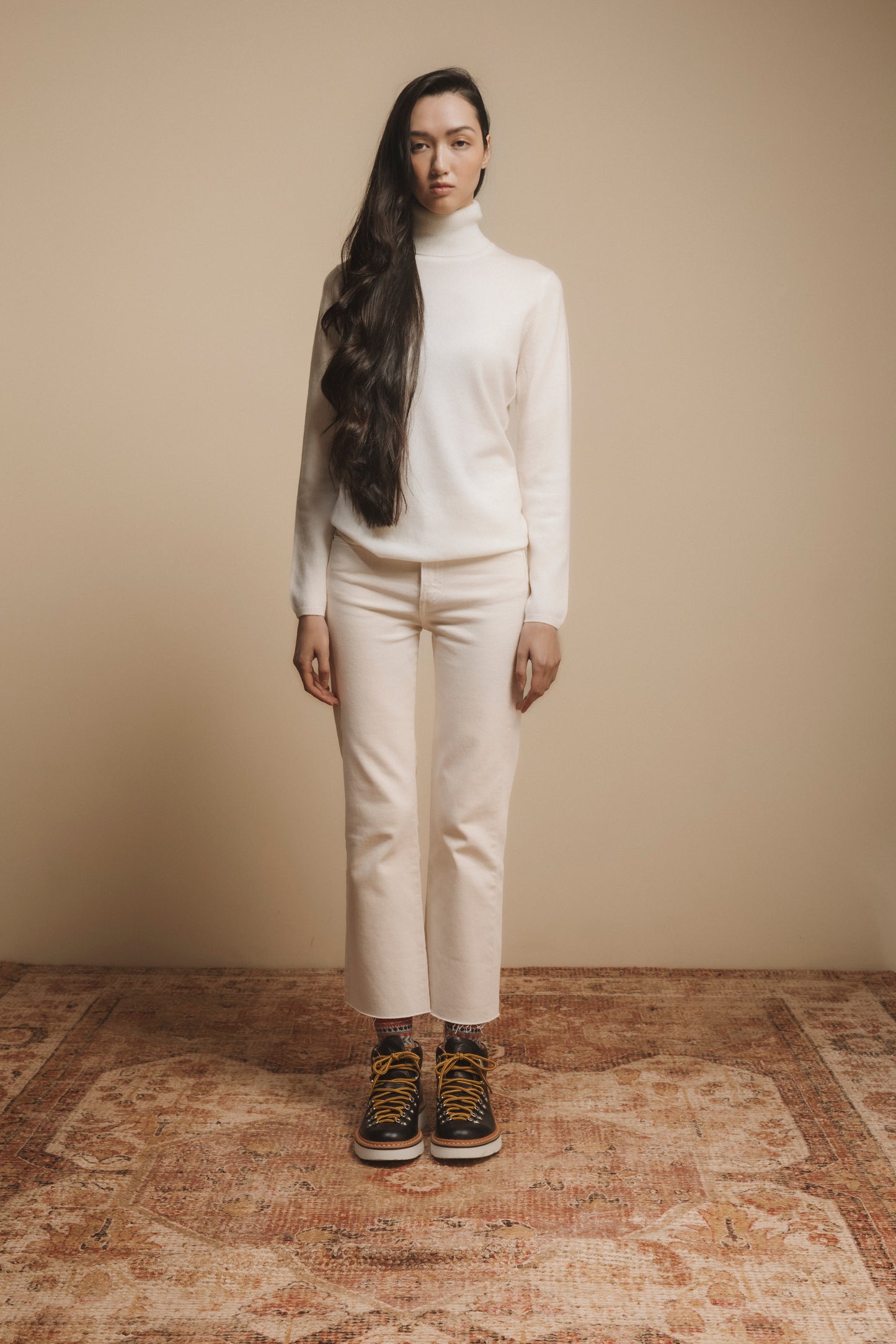 Women's Cashmere Polo Neck Jumper - Soft Cream