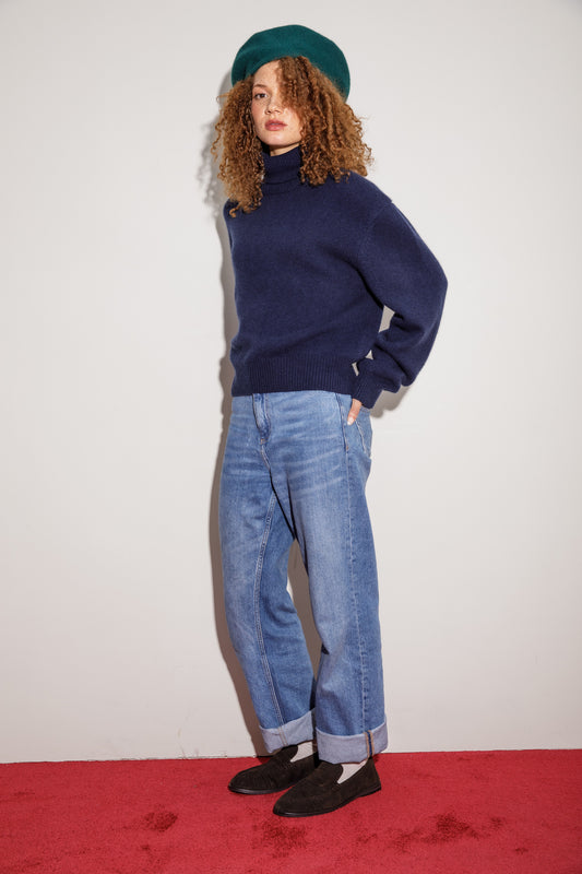 Cramond Cashmere Roll Neck Jumper - Navy