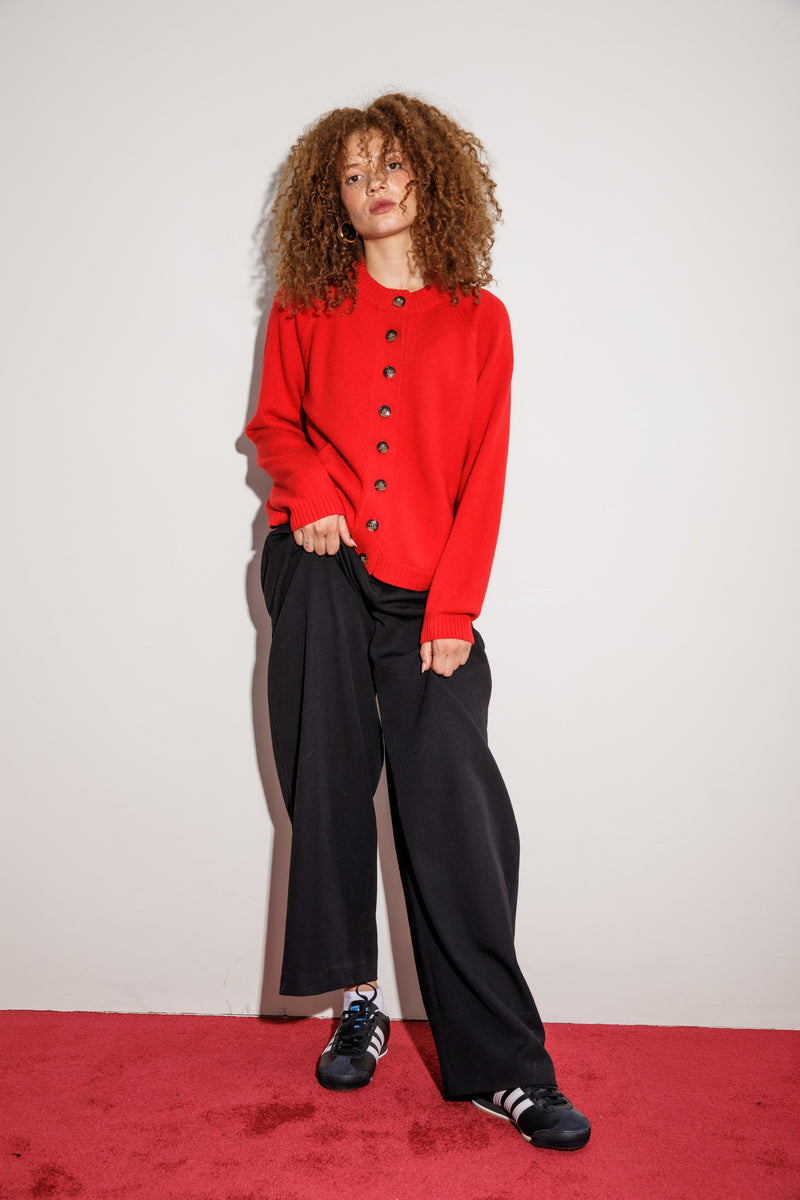 Canonmills Crew Neck Cashmere Cardigan - Red