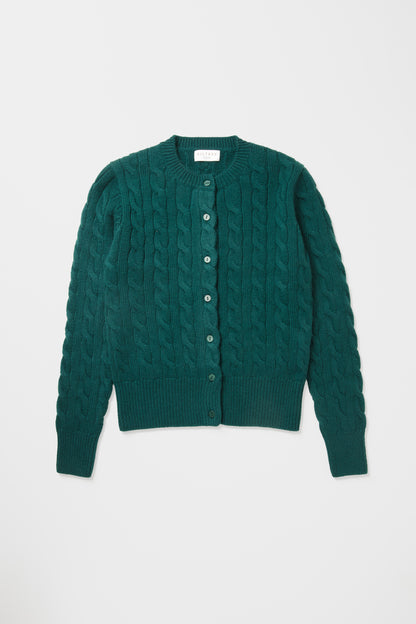 Calton Cable Cashmere Cardigan - Forest Green