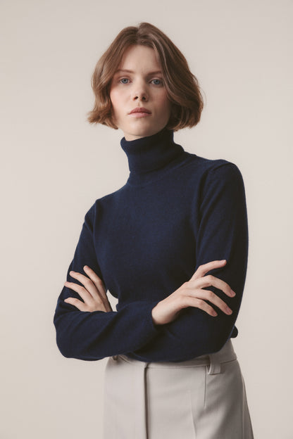 Women's Cashmere Polo Neck Jumper - Cosmos
